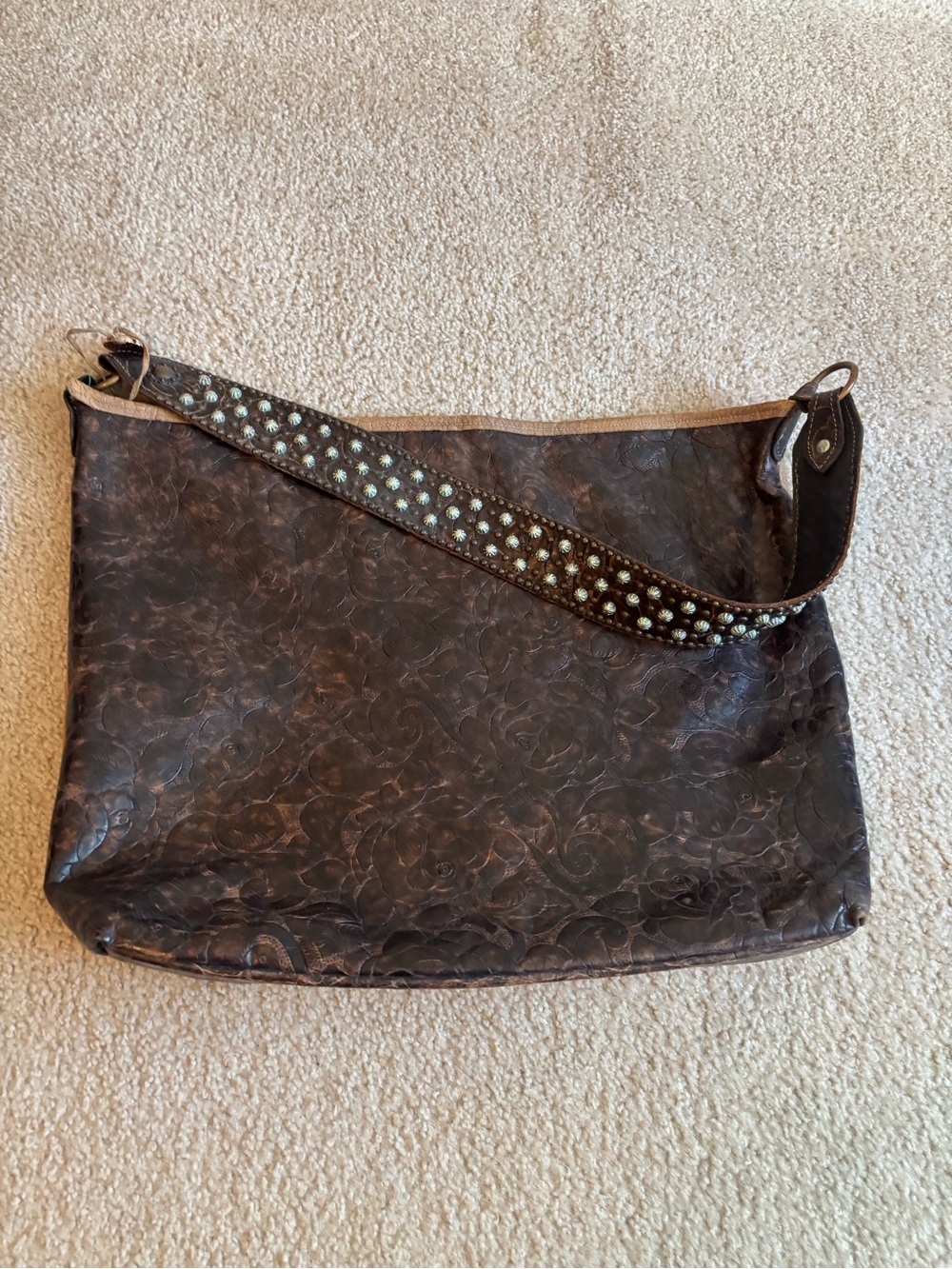 Double J Saddlery Studded Dark Brown Leather Shoulder Bag - Picture 1 of 3